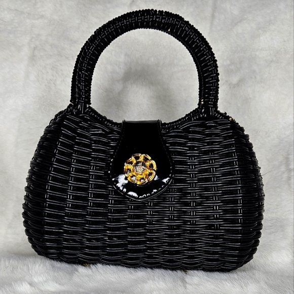 80s VTG Wicker Basket Clutch - Picture 1 of 8
